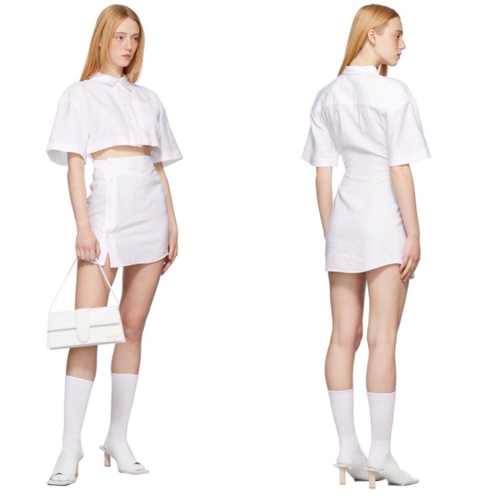 NWT Jacquemus La Robe Arles Poplin White Short Sleeve Button Shirt Mini Dress - Picture 2 of 13